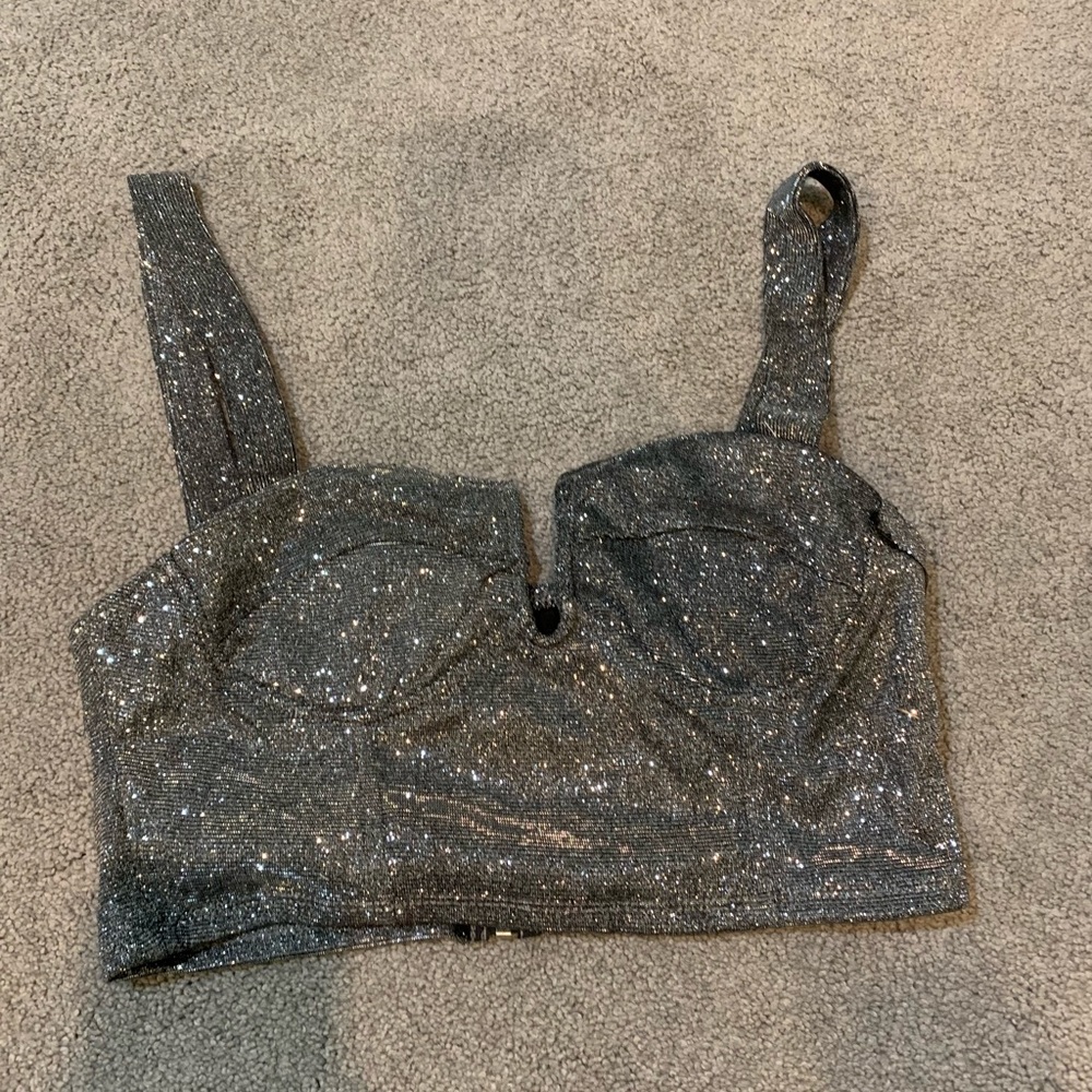 Cute Cropped Grey Sparkly Tank Top